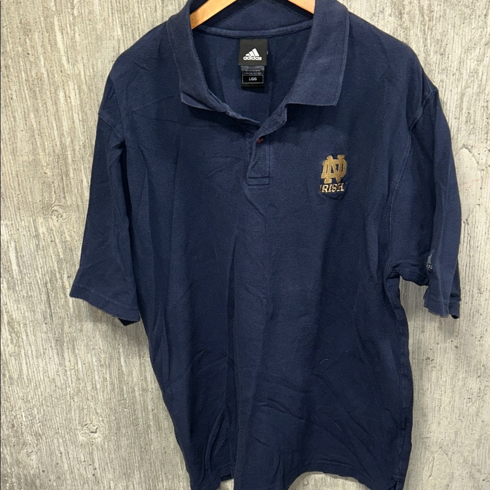 Adidas Notre Dame Irish Dark Blue Polo with Gold Logo Large